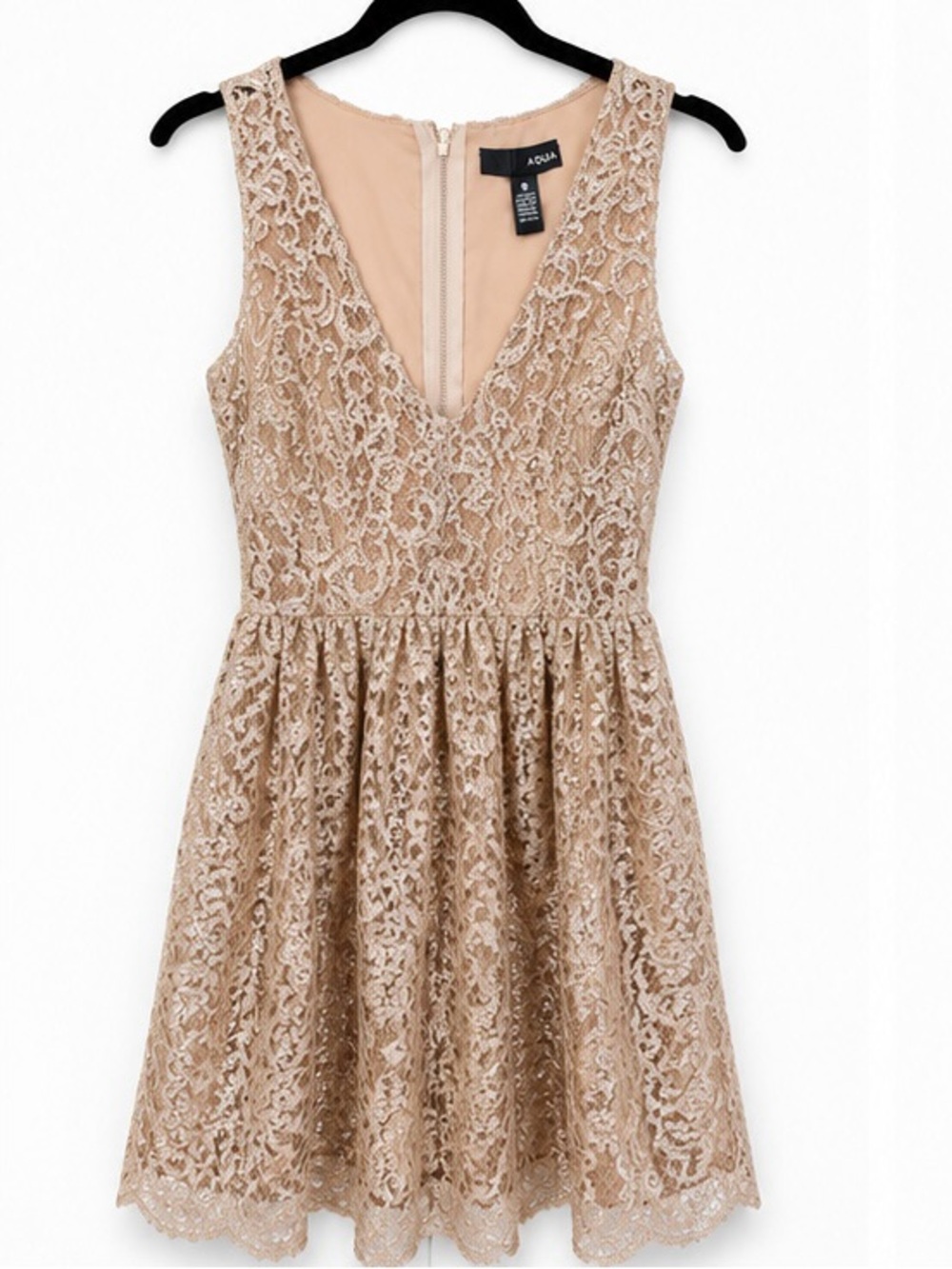 Aqua Nude Lace V-Neck Mini Dress